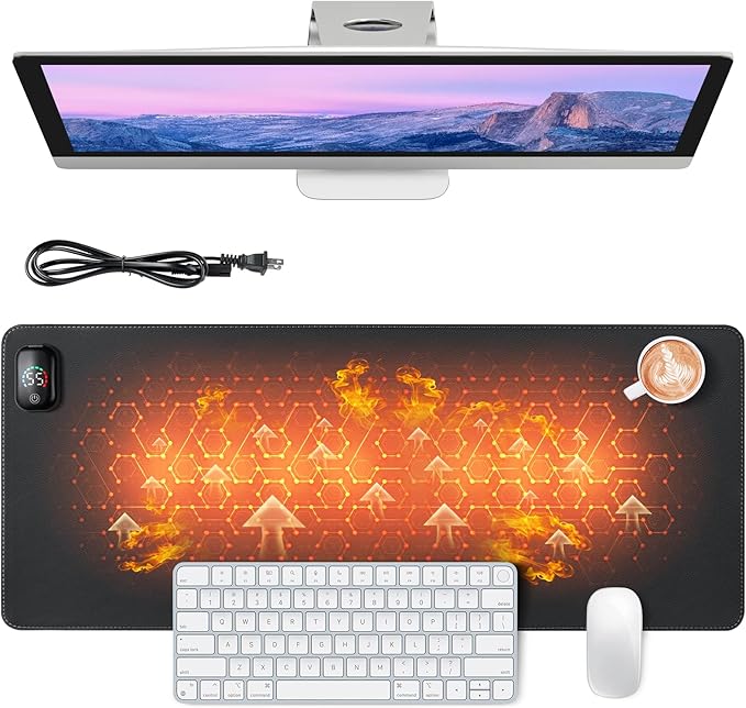 Heated Mouse Pad Warm Desk PadHeated Large Desk Mat with 3 Levels HeatingGaming Mouse Pad Foot Warmer Pad for Home Office(Upgrade VersionBlack31.5 x 13)