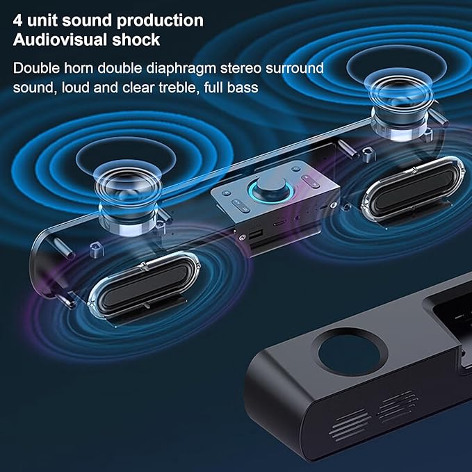 GOWENIC Computer Speaker Bluetooth Computer Speaker for Laptop Support USB AUX Sound with Alarm Clock FM Radiofor Computer Desktop PC Laptop (Black)