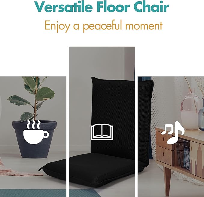 GOFLAME Adjustable Floor Chair 6-Position Folding Padded Gaming Sofa Chair Cushioned Back Support Lazy Sofa for Reading Meditation Games (Black)