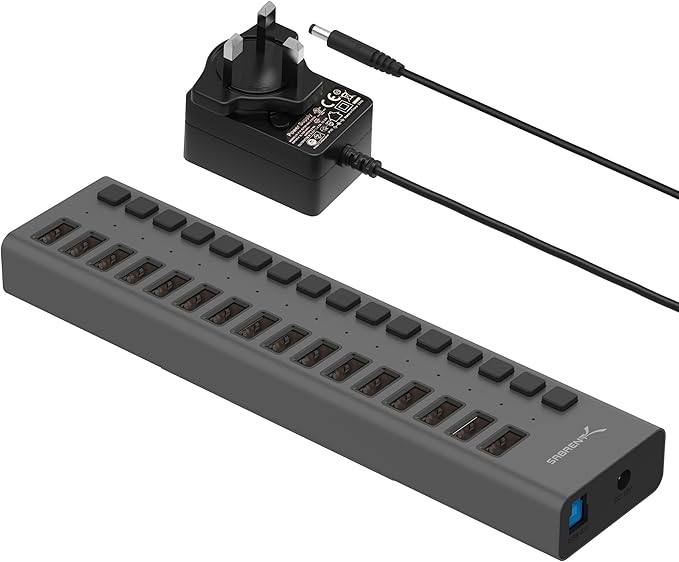 SABRENT 16-Port USB 3.0 Data Hub and Charger with Individual Power Switches 90W High-Power Output (HB-PU16)