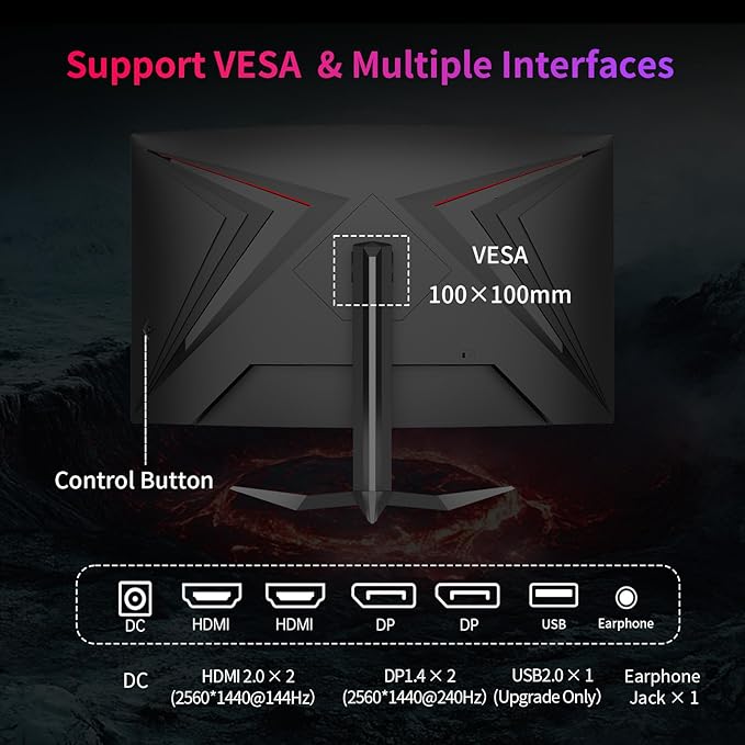 KTC 32Inch 240Hz Curved Gaming Monitor 1000R VA QHD(2560x1440p) 4000:1 Contrast Support FreeSync GSync HDMI2.0(144hz)/DP1.4(240hz)/Earphone Tilt Xbox PS5 Switch 2K Computer Monitor for Gamer
