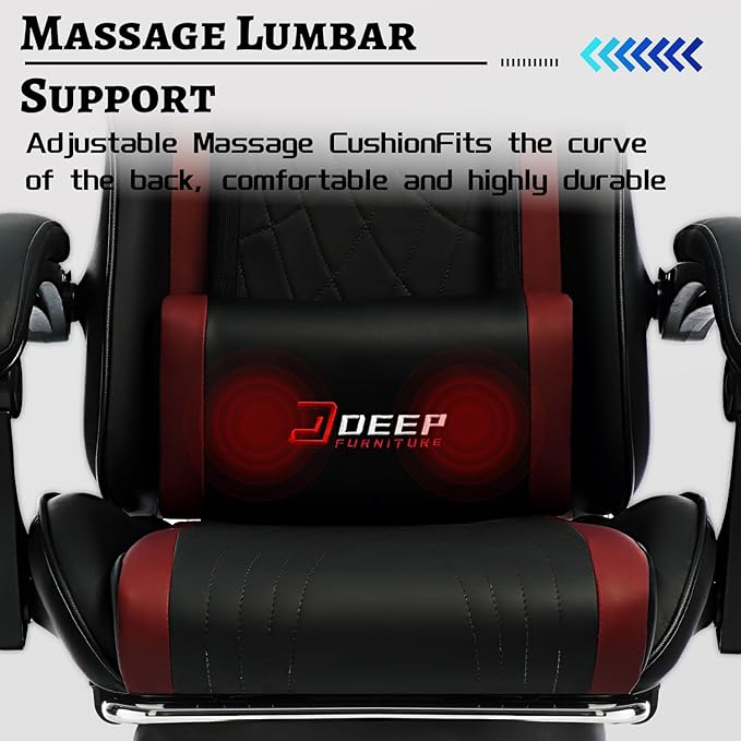 Ergonomic Gaming Chair with Footrest and Lumbar Massage Racing Office Chair High Back Computer Desk Chair with Headrest Pillow for Adults Video Game Chair for PC Gamer (1001-Red)