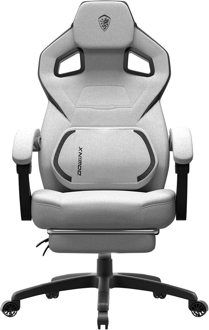 Dowinx Fabric Gaming Chair with Footrest Big and Tall Gaming Chair for Heavy People Wide Back Gamer Chair for Adult Computer Game Chair with Massage for 200lbs Grey