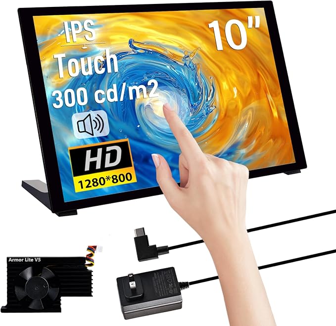 GeeekPi 10.1 inch Capacitive Touchscreen for Raspberry Pi HDMI Monitor IPS 1280X800 LCD Display with Dual-Speaker for Raspberry Pi 5/4B/3B+/3B/B+ with Mount Hole to Install Raspberry Pi Board