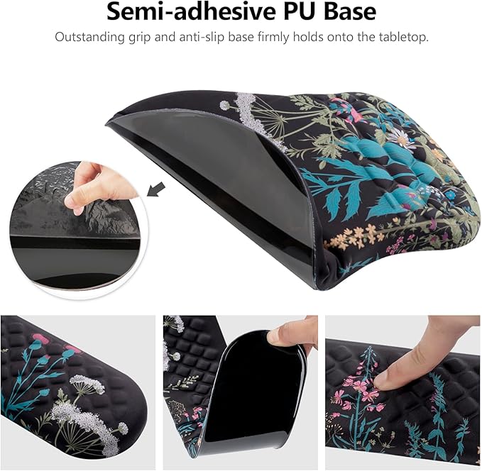 Mouse Pad Wrist Support Laokiiy 2 in1 Keyboard Wrist Rest+ Ergonomic Mouse Pad Non-Slip Wrist Rest for Computer Keyboard Made Easy Typing &amp Relieve Wrist Pain(Flower)