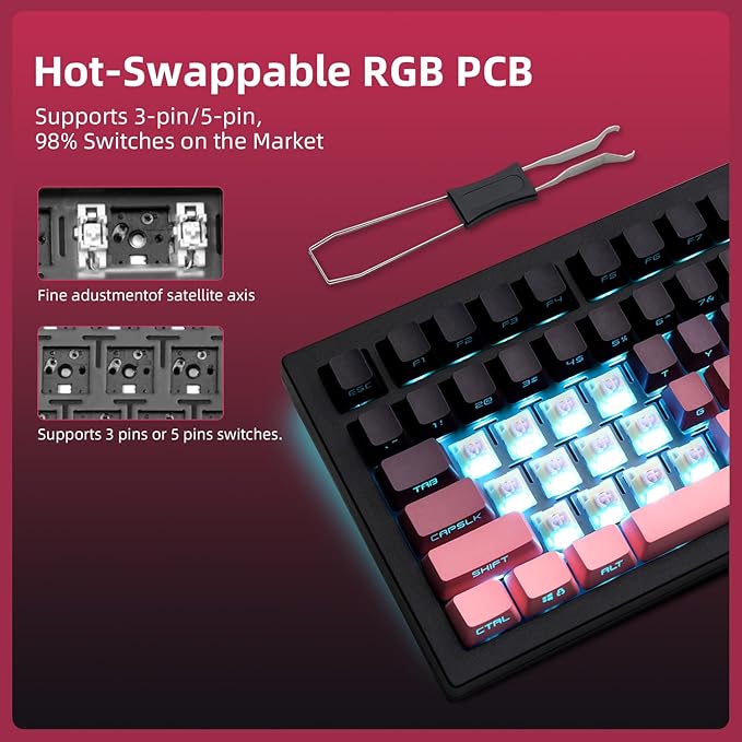 ZORNHER ZH870 Wireless Mechanical Gaming Keyboard80% Pink &amp Purple Custom Creamy Sound Keyboard with Shine Through PBT KeycapsPre-lubed Linear SwitchesHot-SwappableRGB Backlit2.4GHz/USB-C/BT5