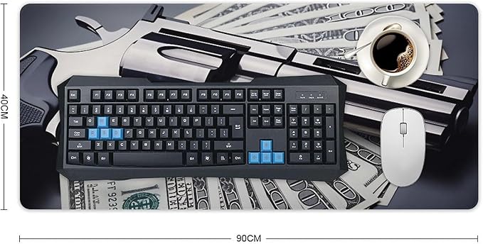 Gun &amp Money Mouse Pad Large Desk Mat Extended Keyboard Mouse Pad with Non-Slip Base and Stitched Edge Mouse Mat Desk Pad 36x16 Mouse Pads for Desk Home Office Gaming
