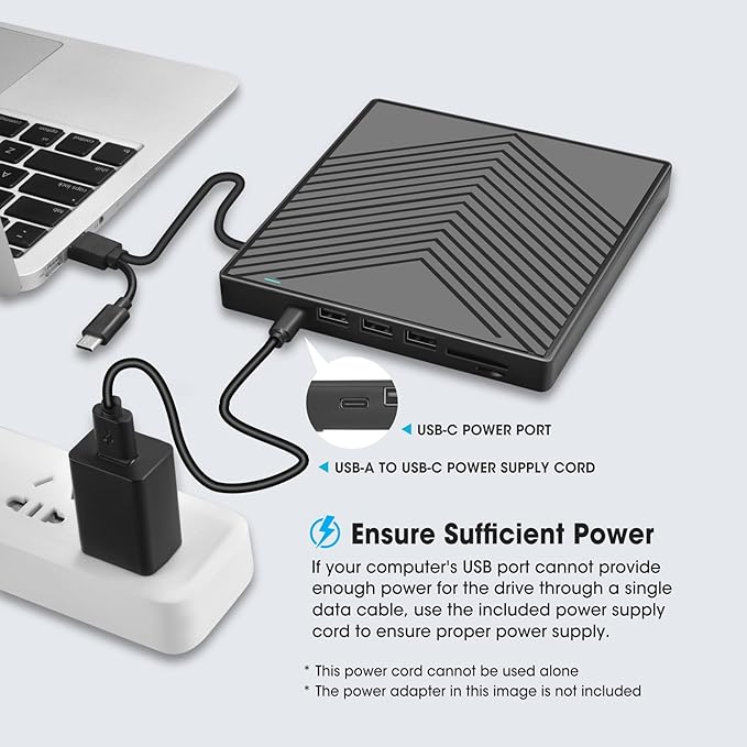 ROOFULL External CD DVD Drive CD Burner DVD Player USB 3.0 with 4 USB Port Hub and 2 SD/TF Card Reader USB-C CD/DVD-ROM +/-RW Disk Drive Adapter Writer for Laptop PC Mac Windows 11/10/8/7 Linux OS