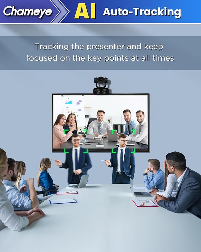Chameye 4K PTZ Conference Room Camera 10X Optical Zoom AI-Auto Tracking PTZ Camera 4K Bundle NDI PTZ Controller C410+E300