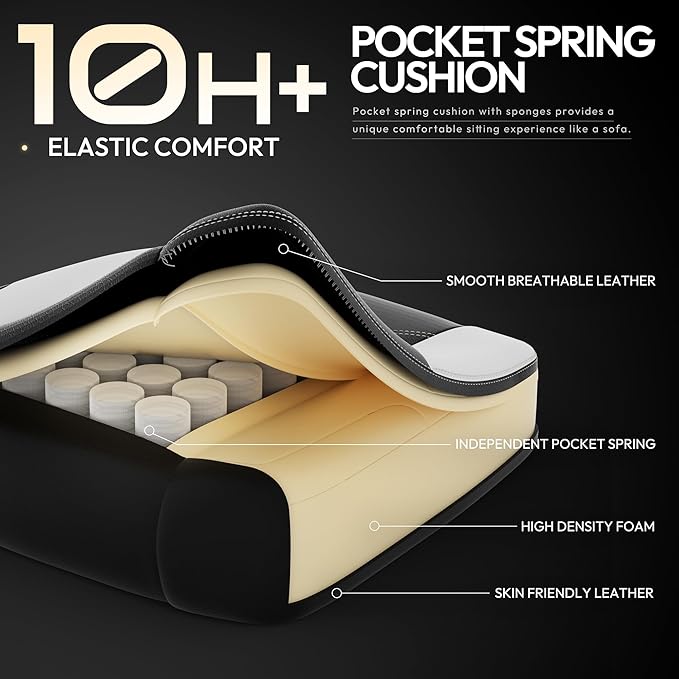 Dowinx Gaming Chair with Pocket Spring Cushion for Adults Ergonomic Computer Chair with Footrest and Massage Lumbar Support High Back Leather Game Chair for Office Gaming 300LBS White
