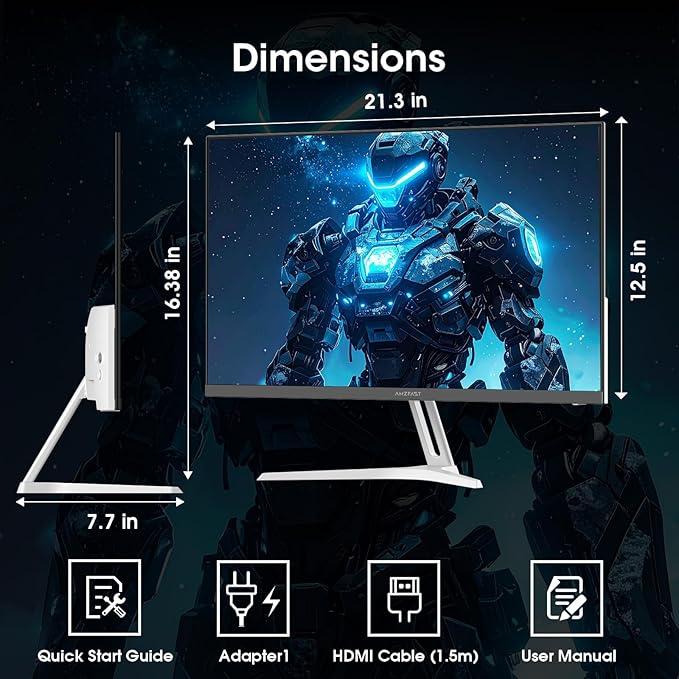 Amzfast 24 Inch Gaming Monitor 200Hz FHD 1080p Fast IPS Computer Monitor 110% sRGB 1ms HDR Support Adaptive Sync Eye Care VESA Mount HDMI 2.0 | Display Port 1.4 White Monitor AMZG24X1W