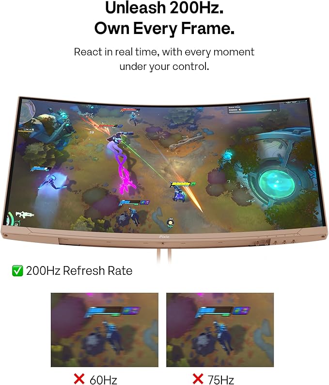 Pixio Two PXC248WAVE Beige 24 inch 200Hz Refresh Rate FHD 1080p Resolution 1500R Curve Fast VA Panel 1ms GTG Response Time HDR Curved Gaming Monitor and PS1D Wave Beige Dual Monitor Arm