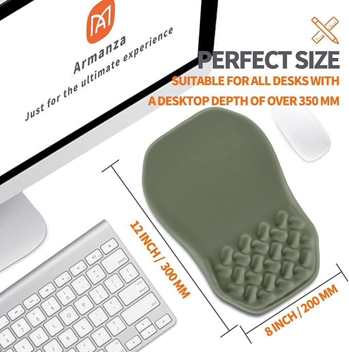 Ergonomic Slope Mouse Pad Wrist Support Wrist Rest Mousepad for Carpal Tunnel Pain Relief with Massage Bulge and Slow Rebound Memory Foam (12x8 inch Olive Green)