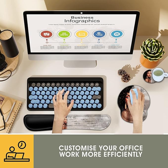 Ergonomic Gaming Mouse Pad Wrist Support and Memory Foam Keyboard Wrist Rest with Anti-Slip Base for Home Office Computer Desk Pad Gel Black Mouse Pad Easy Typing African American Women Black Girl