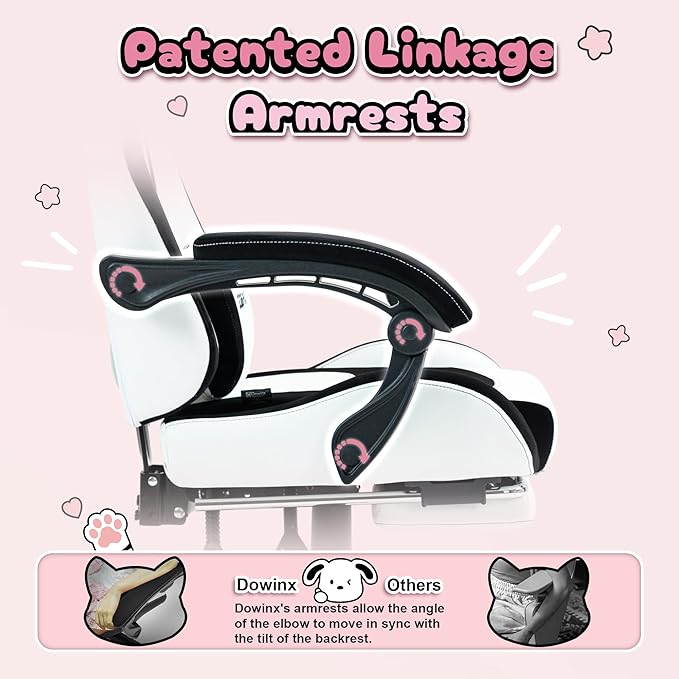 Dowinx Gaming Chair Cute with Plush Doggy and Massage Lumbar Support Ergonomic Computer Chair for Girl with Footrest and Headrest Comfortable Game Chair 290lbs for Adult Teen Black and White