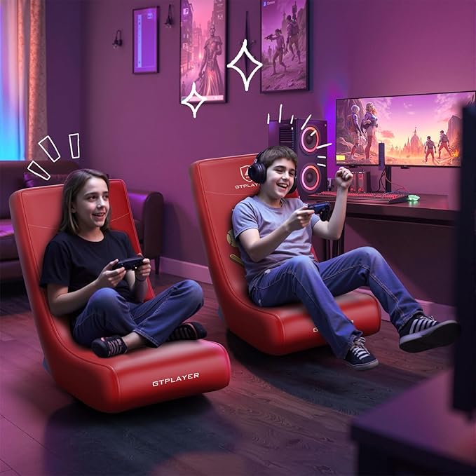 GTPLAYER Gaming Floor Rocking Chair – Rocker Floor Game Chair with Angle Limiter Stylish Patterned Design Comfortable Video Game Seat Red Baseball Pattern