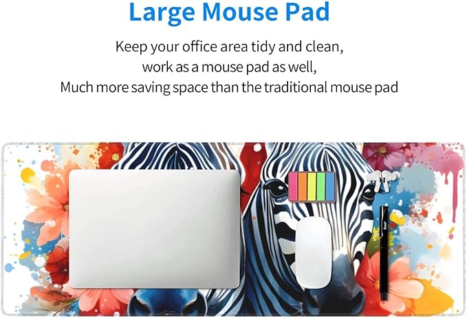 Watercolor Zebra Animal Large Mouse Pad XL Extended Gaming Pad Waterproof Desk Mat for Desktop Keyboard Non Slip Mousepad for Office Game Home 32.15x11.8