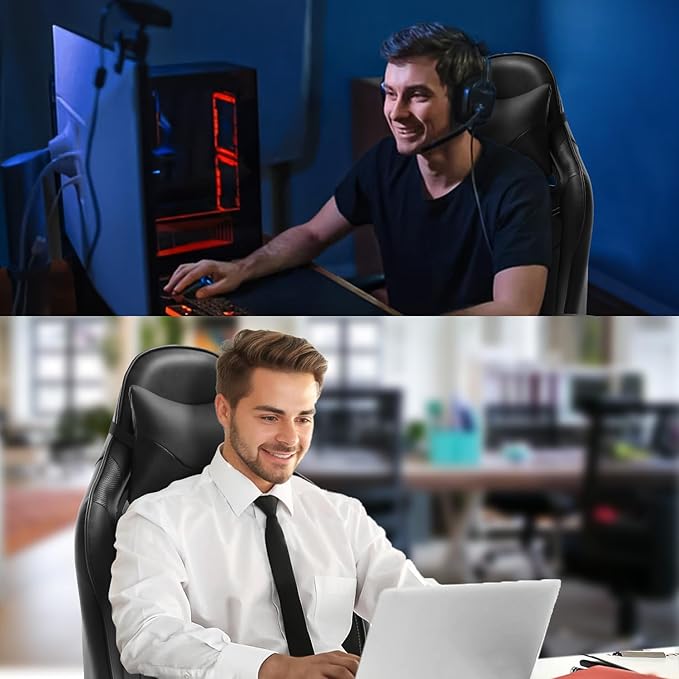 Gaming Chair with FootrestErgonomic Office ChairAdjustable Swivel Desk ChairReclining Computer Chair with Lumbar Support and HeadrestRacing Style Video Gamer ChairBlack