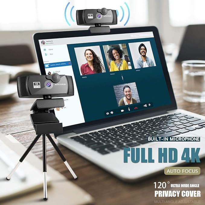 1080p Webcam Full HD Camera with Microphone AutoFocus 120-degree Wide Angle Web Camera with Tripod Stand and Privacy Cover for Zoom/Skype/FaceTime Conferencing and Video Calling