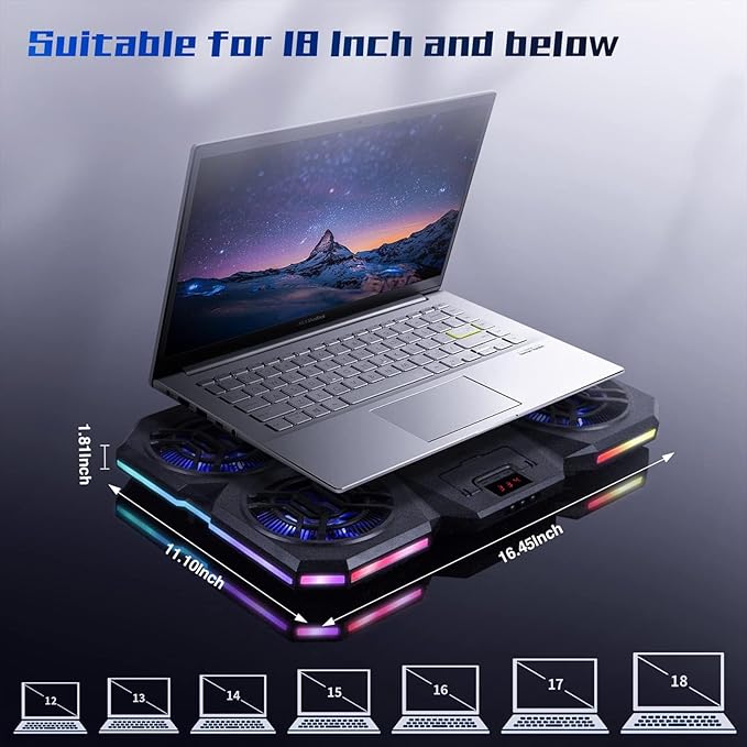 Laptop Cooling Pad with Thermoelectric Cooler and 4 Fans Powerful Laptop Cooler Independent Control Multi-Gear Adjustment RGB 14-21 Inch Laptop Stand (Laptop Cooling Pad)