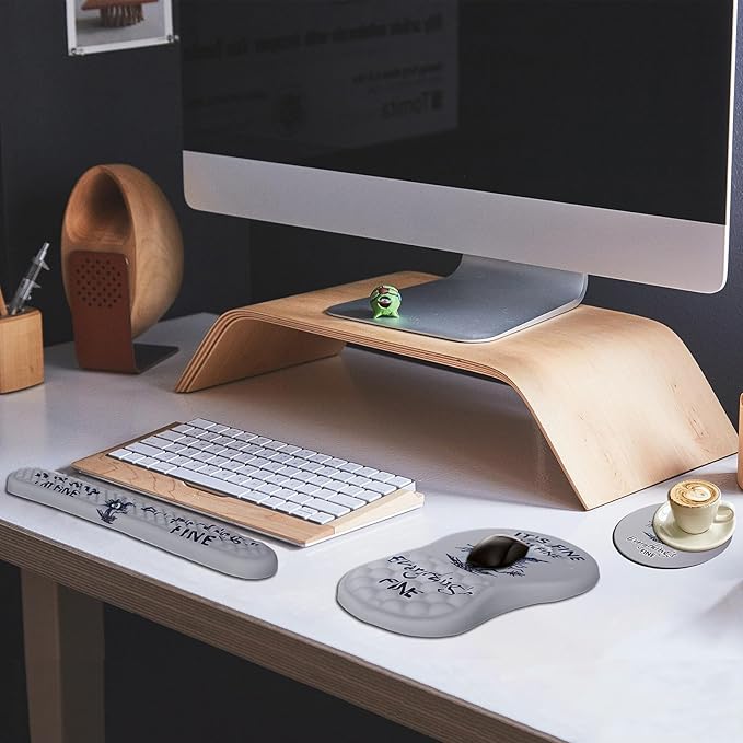 L-SPOUTTO Mouse PadLarge Cute Desk Mat4 in1 XXL Mousepad + Keyboard Wrist Rest+Mouse Pad Wrist Rest+Coaster Set with Ergonomic Desk Pad for Laptop Desktop Office