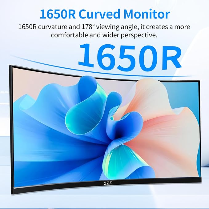 ZZA 27 inch 100Hz Curved Monitor with 1K 1920x1080 Computer Screen 27 inch FHD with HDMIVGA and Wall Mountable|1080P Eye Care PC Office Display for Working and Gaming