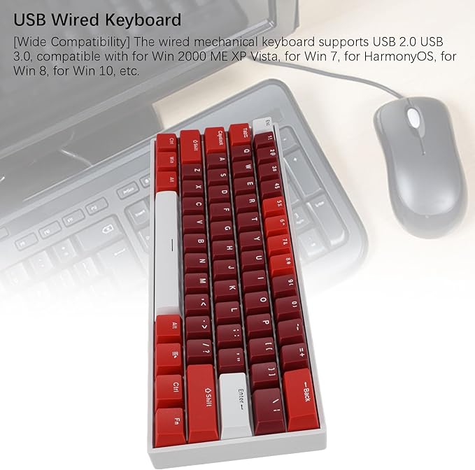 Yoidesu Mechanical Keyboard USB C Wired Gaming Keyboard Ham Theme Keycap RGB Backlit 61 Keys Blue Switch Computer Keyboard for Wins 2000 ME for Vista