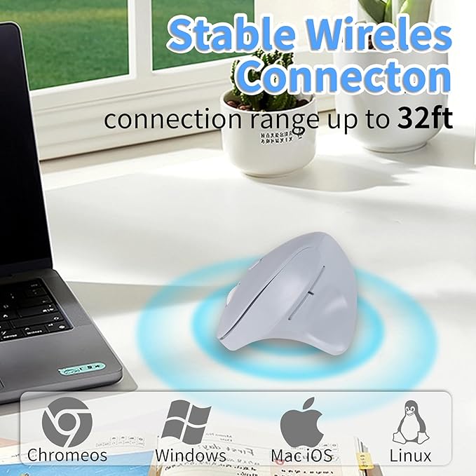 Wireless Silent Ergonomic Vertical Mouse - Dual Mode 2.4G/Bluetooth Rechargeable Type C Pain Relief for Office and Home Use Compatible with Laptop &amp PC (Blule)