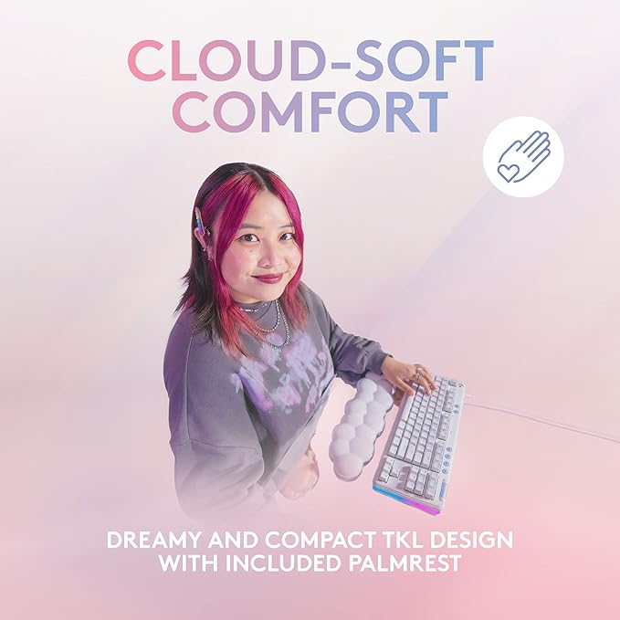 Logitech G713 Wired Mechanical Gaming Keyboard with LIGHTSYNC RGB Lighting Linear Switches (GX Red) and Keyboard Palm Rest PC and Mac Compatible - White Mist