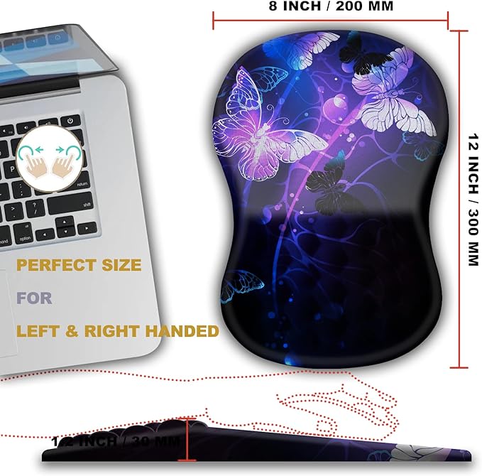 Ergonomic Mouse Pad with Wrist Rest Support Massage Design Mouse pad Relief Carpal Tunnel Pain Entire Memory Foam Non-Slip Mouse Pad Computer Mouse Pads for Wireless Mouse Pad Cool Butterfly