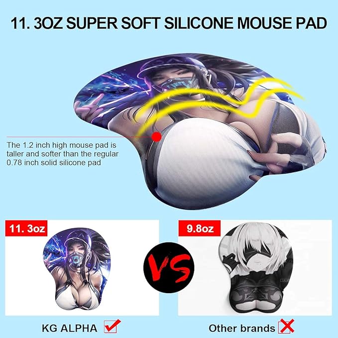 KG Alpha 3D Mouse Pad Anime Silicone Wrist Rest Support Gaming Mousepad… (Kda Akali)