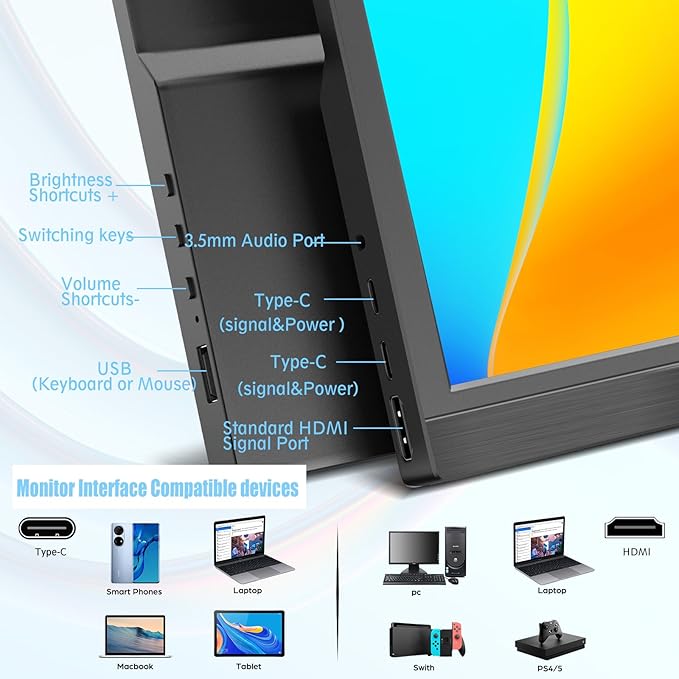Kenowa Portable Monitor 13.3 Inch - HD 1366x768P LED Display External Monitor with USB C HDMI Built-in Speakers Second Screen for Laptop Phone Mac PC PS4 Xbox
