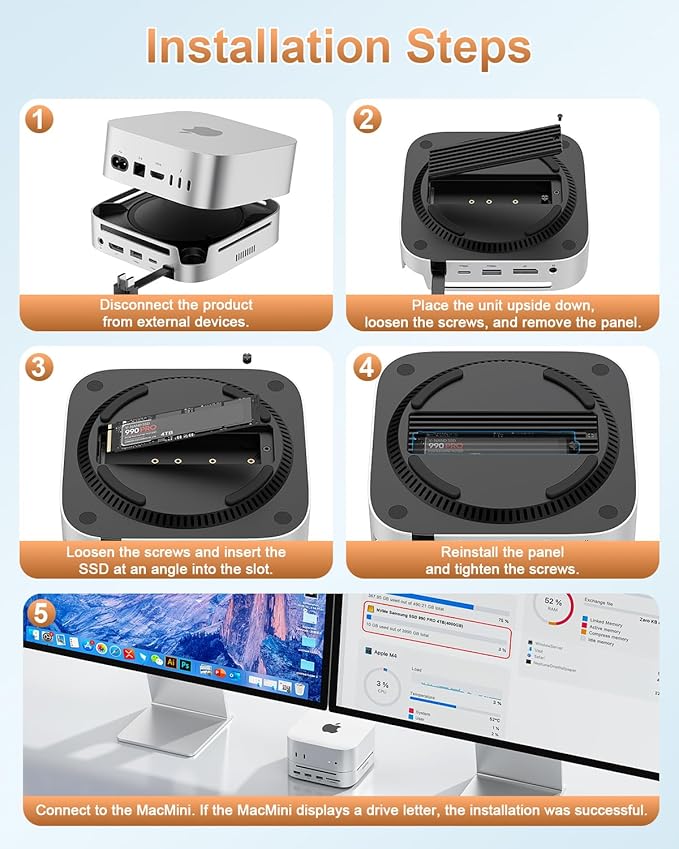 Mac mini M4 Dock &amp Stand DisplayPort 8K@120Hz Hub for Mac mini M4/M4 Pro 2024 with 8TB NVMe SSD Enclosure 10 in 1 with DP 5*USB-A/C 10Gbps Ports SD/TF Audio for Mac mini M4 Mac mini M4 Pro
