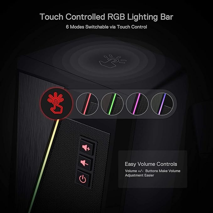 Redragon GS520 RGB Desktop Speakers 2.0 Channel PC Computer Stereo Speaker with 6 Colorful LED Modes Enhanced Sound and Easy-Access Volume Control USB Powered w/ 3.5mm Cable
