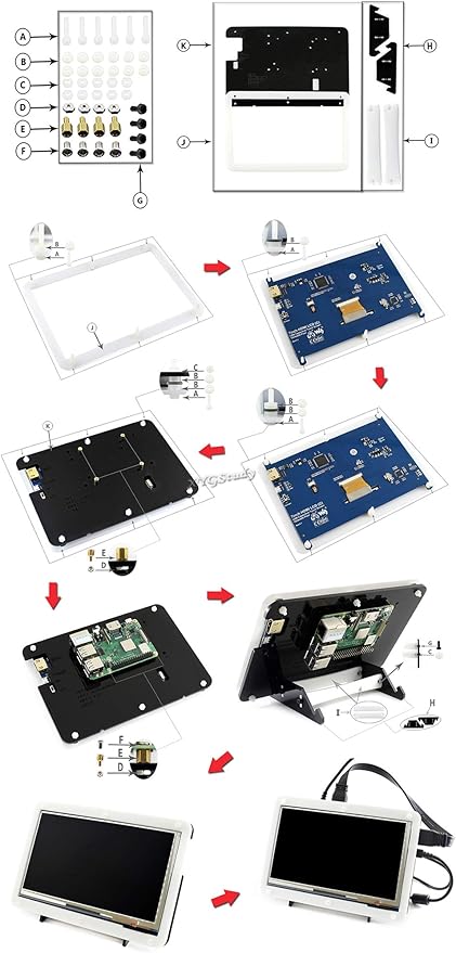 7inch Capacitive Touch Screen LCD for Raspberry Pi 4B/3B+ Banana Pi etc. 800×480 Resolution HDMI for Windows 11/10 / 8.1/8 / 7 with Bicolor Case (7inch HDMI LCD (B) with case)