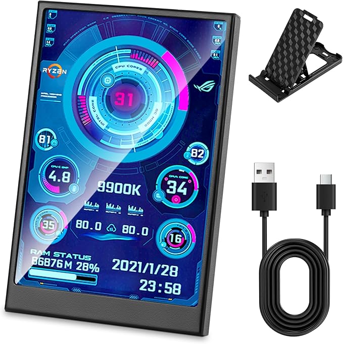 3.5 Inch IPS USB Mini Screen No Installation AIDA64 Pc Case Screen Computer Temp Monitor PC Temperature Display with Stand USB Cable Manual