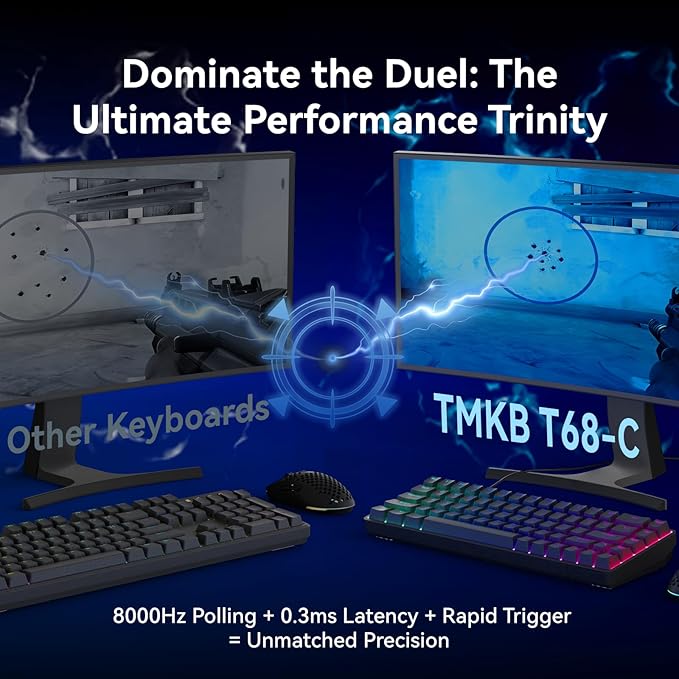 TMKB 60% Hall Effect Magnetic Mechanical Gaming Keyboard 8K Hz Web Driver No App Rapid Trigger Adjustable Actuation RGB Balcklit Wired Keyboard for PC Laptop Gamer Black
