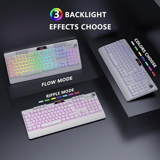 H8 Wireless Gaming Keyboard and Mouse Combo LED Backlit Rechargeable 3800mAh Battery Mechanical Feel Anti-ghosting Keyboard with Wrist Rest + 7D 3200DPI Mice for Windows Mac PC Laptop