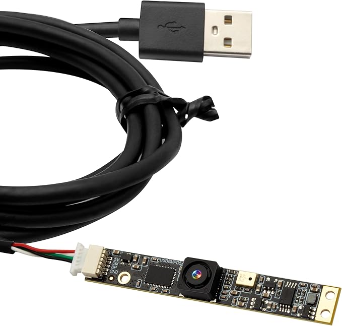 ELP 8mp USB Camera Module with Microphone 4K PC Camera for Computer 2448P Lightburn Camera for Laser Engraver Mini Strip Web Camera CCTV USB Security Camera for Raspberry Pi (64° no Distortion Lens)