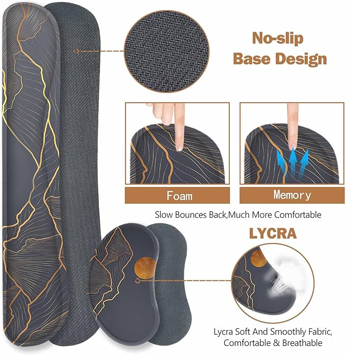 ToLuLu Extended Gaming Mouse Pad Memory Foam Ergonomic Keyboard Mouse Wrist Rest Support Set Large Desk Mat with Stitched Edges Non-Slip Base Mousepad for Home Office and Game Golden Mountain