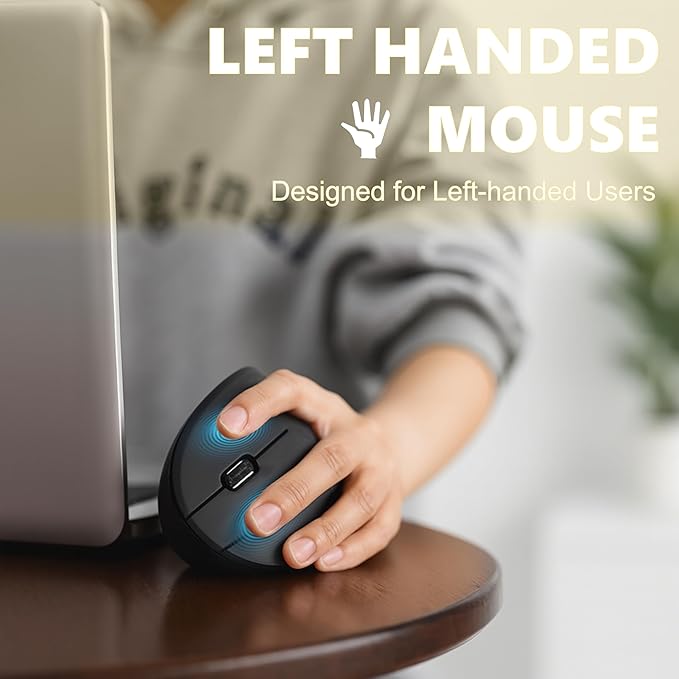 Urby Left Handed Mouse Vertical Left Handed Ergonomic Wireless Mouse Ideal for Lefty Users Gaming &amp Office Use Compatible with Windows/macOS/iPadOS. Black