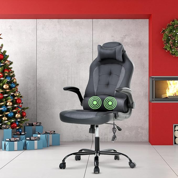 Massage Gaming Chair for Adults PC Silla Gamer Cheap Game Ergonomic Desk with Headrest Lumbar Support High Back Video Chairs Kids Ages 8-12 Grey 1