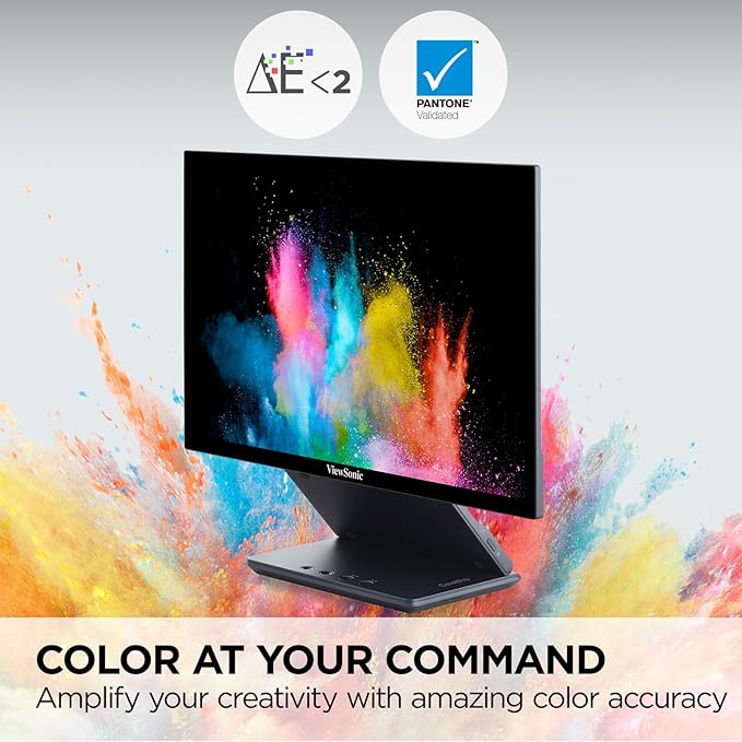 ViewSonic VP1656 15.6 Inch 1200p IPS Portable Monitor with 2 Way Powered 40W USB C Pantone Validated Factory Calibrated Built in Ergonomic Stand with Protective Cover