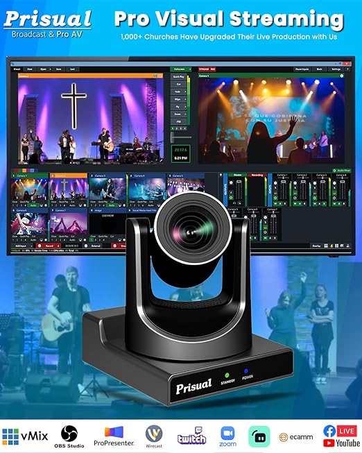 Prisual PTZ Camera System 20X Optical Zoom Advanced AI Auto Tracking PoE HDMI SDI Bundle PTZ for Church Worship ConferenceNDI PTZ Controller (PTZ Bundle TEM-20S PRO+TEM-JOY1)