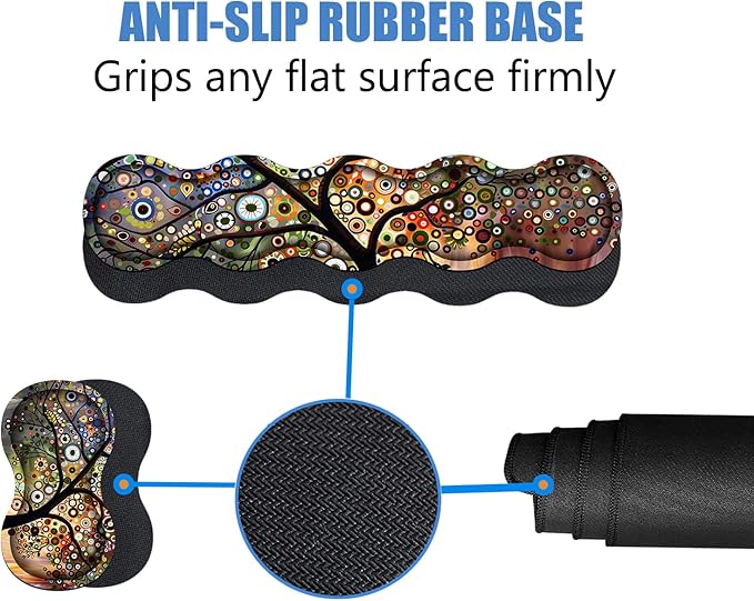 4 in 1 Ergonomic Memory Foam Mouse Pad Wrist Rest Set Large XXL Gaming Desk Pad + Keyboard Wrist Rest + Mouse Wrist Cushion + Coaster for Home Office Study Gaming Tree of Life