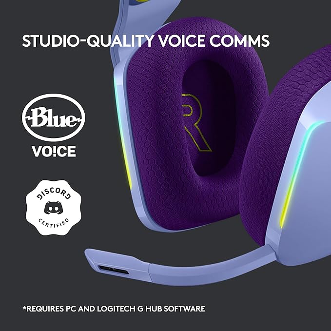 Logitech G733 Lightspeed Wireless Gaming Headset with Suspension Headband LIGHTSYNC RGB Blue VO!CE mic Technology and PRO-G Audio Drivers - Lilac