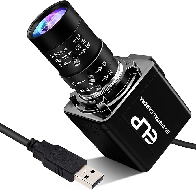 Magnolia USB Camera 8MP 10X Optical Zoomable Webcam with CS 5-50mm Varifocal Manual Lens CMOS IMX179 Sensor Webcam Zoom in and Out Industrial Camera Plug and Play for Linux Windows Raspberry Pi