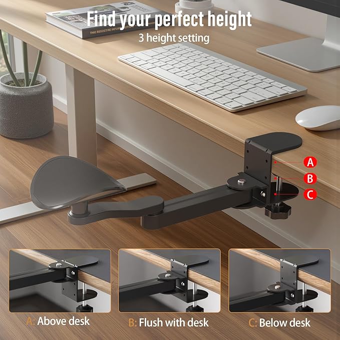 Ergonomic Arm/Elbow Rest for Desk - Foldable Rotatable Elbow Support for Computer Desk Office &amp Gaming Comfort (White)