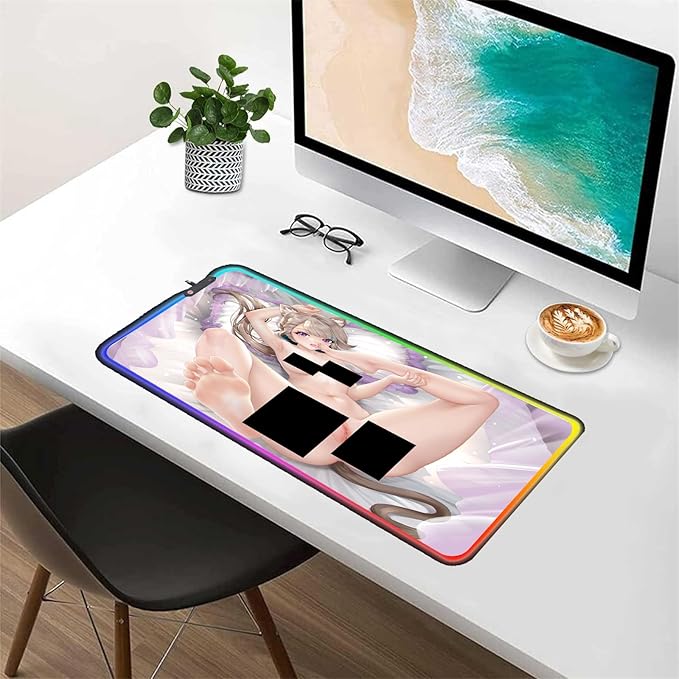RGB Mouse Pad Sexy Anime Gaming LED Mouse Pad XXL Gamers Colorful USB Laptop Keyboard Pad Gaming Desk Sexy Butt Breasts Chest (35.43x15.74 inche)