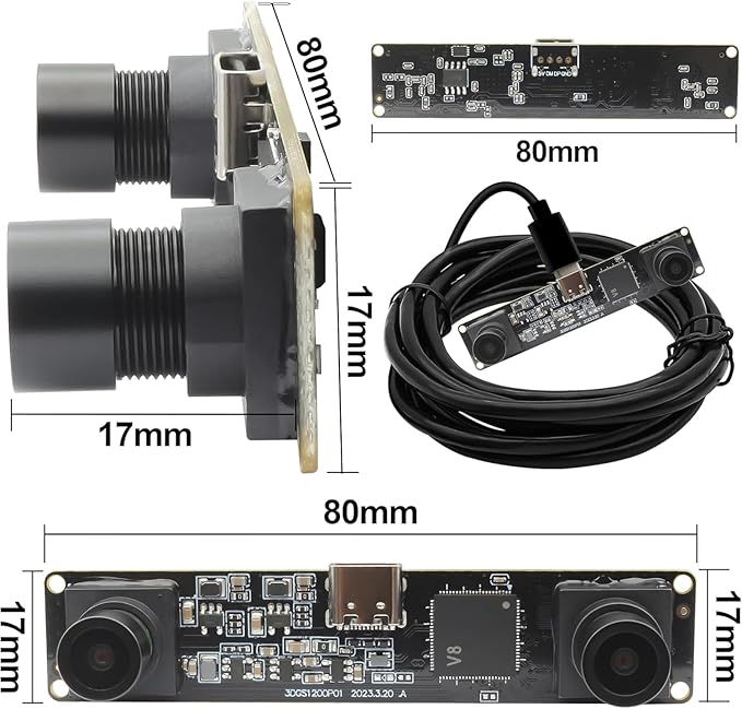 MMlove USB Stereo Camera Module 1200P 60FPS Global Shutter Synchronous Dual Lens 600P 120FPS High Speed 3D Webcam 94° Viewing Angle Lightburn Camera for VR Face RecognitionPC/Laptop/Raspberry Pi
